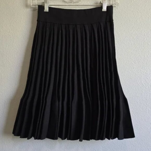 Maje Midnight Black A-Line Skirt with Pleated Design - Picture 1 of 5